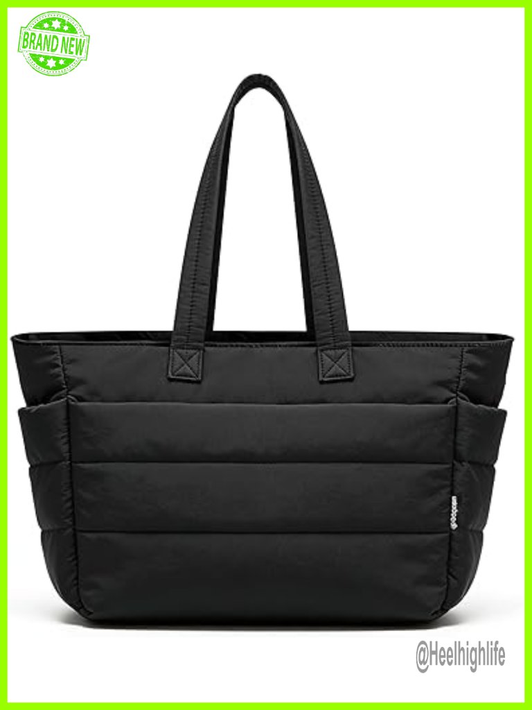 Puffy Tote Bag With Compartments, Lightweight Quilted Shoulder Bag For Travel
